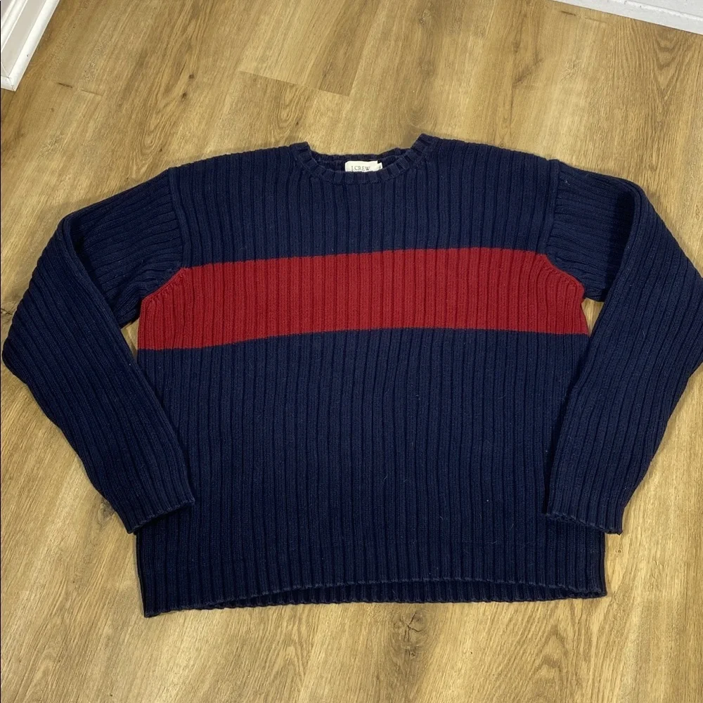 Vintage J. Crew 100% Cotton Navy and Burgundy Crewneck Sweater size XL